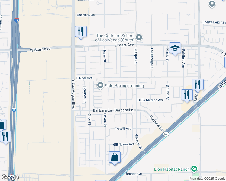 map of restaurants, bars, coffee shops, grocery stores, and more near 11573 South Stivali Street in Las Vegas