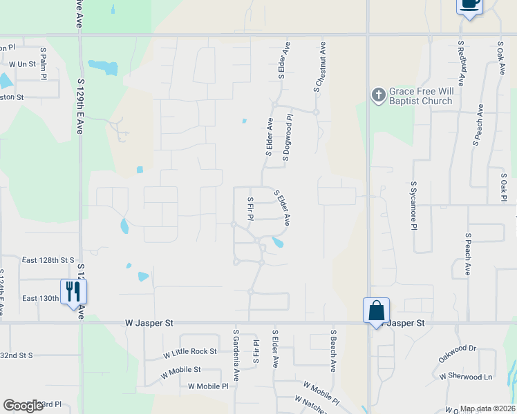 map of restaurants, bars, coffee shops, grocery stores, and more near 2617 West El Dorado Street in Broken Arrow