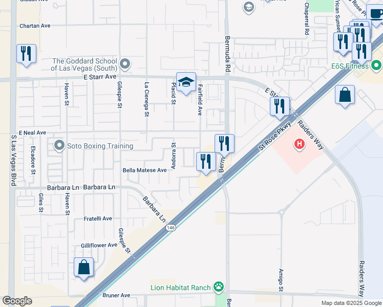 map of restaurants, bars, coffee shops, grocery stores, and more near 11577 Whipkey Street in Las Vegas