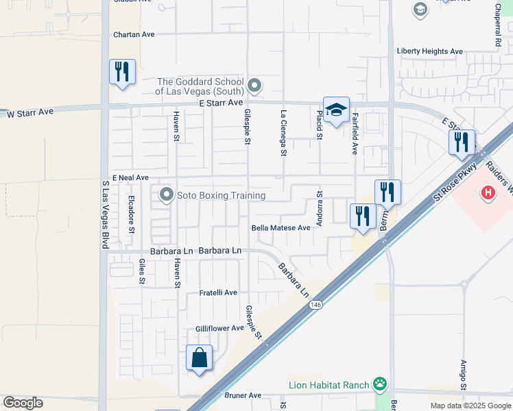 map of restaurants, bars, coffee shops, grocery stores, and more near 209 Centocelle Avenue in Las Vegas