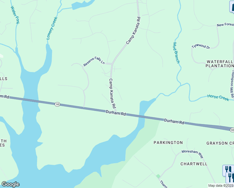 map of restaurants, bars, coffee shops, grocery stores, and more near 2104 Blue Haven Court in Wake Forest