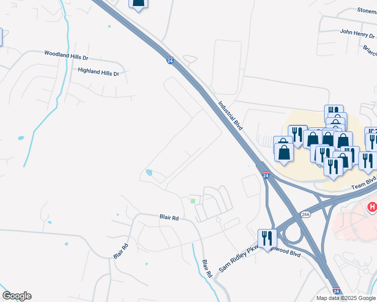 map of restaurants, bars, coffee shops, grocery stores, and more near 413 Salyers Drive in La Vergne
