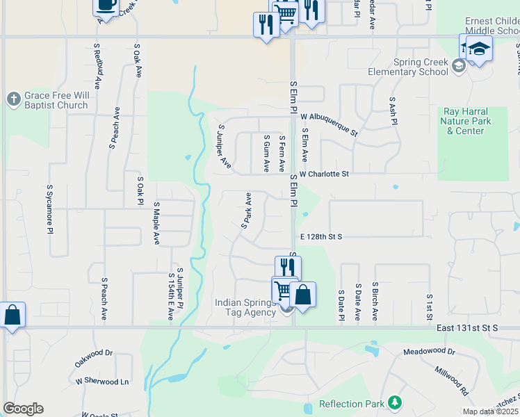 map of restaurants, bars, coffee shops, grocery stores, and more near 7710 Briarwood Avenue in Broken Arrow