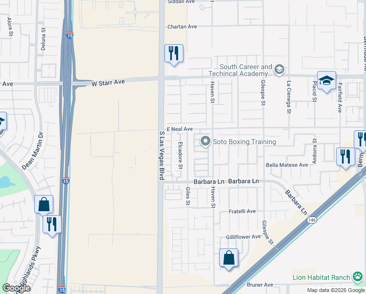 map of restaurants, bars, coffee shops, grocery stores, and more near 31 Beach Haven Avenue in Las Vegas