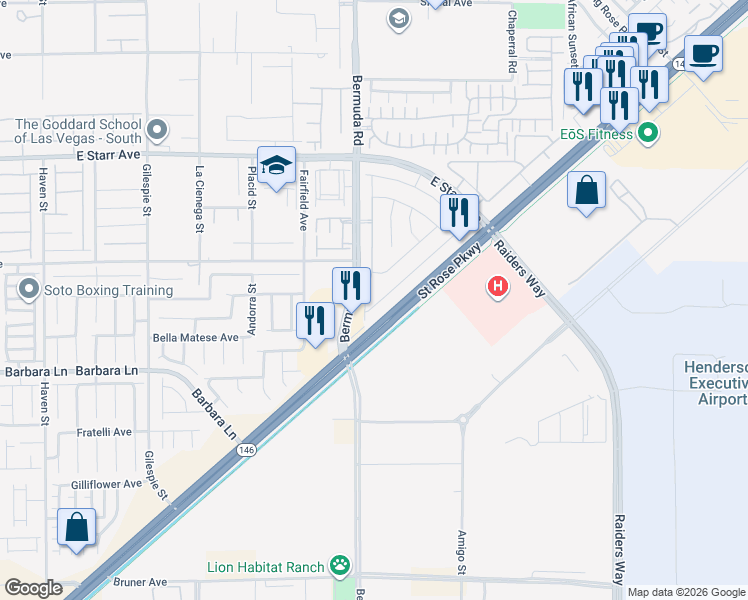 map of restaurants, bars, coffee shops, grocery stores, and more near 1326 Ossa Street in Henderson