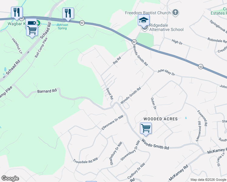 map of restaurants, bars, coffee shops, grocery stores, and more near 4431 Oak Glen Way in Knoxville