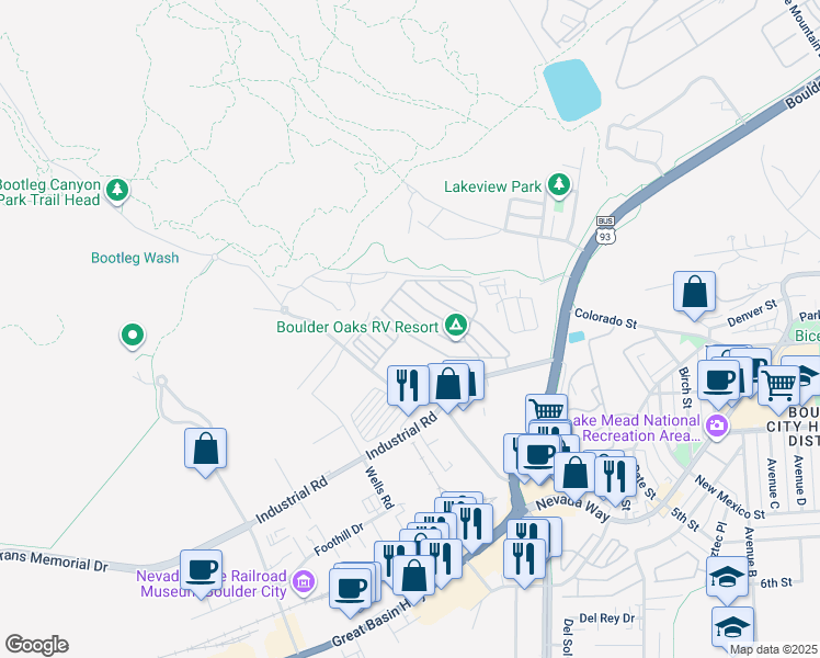 map of restaurants, bars, coffee shops, grocery stores, and more near 849 Robin Way in Boulder City