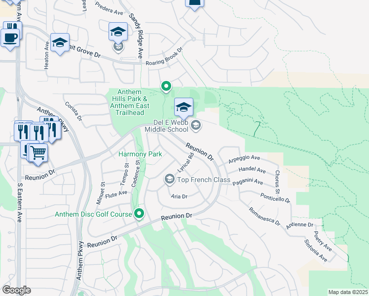 map of restaurants, bars, coffee shops, grocery stores, and more near 2294 Tedesca Drive in Henderson