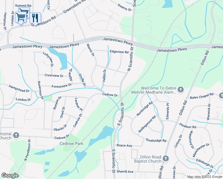 map of restaurants, bars, coffee shops, grocery stores, and more near 307 Newview Road in High Point