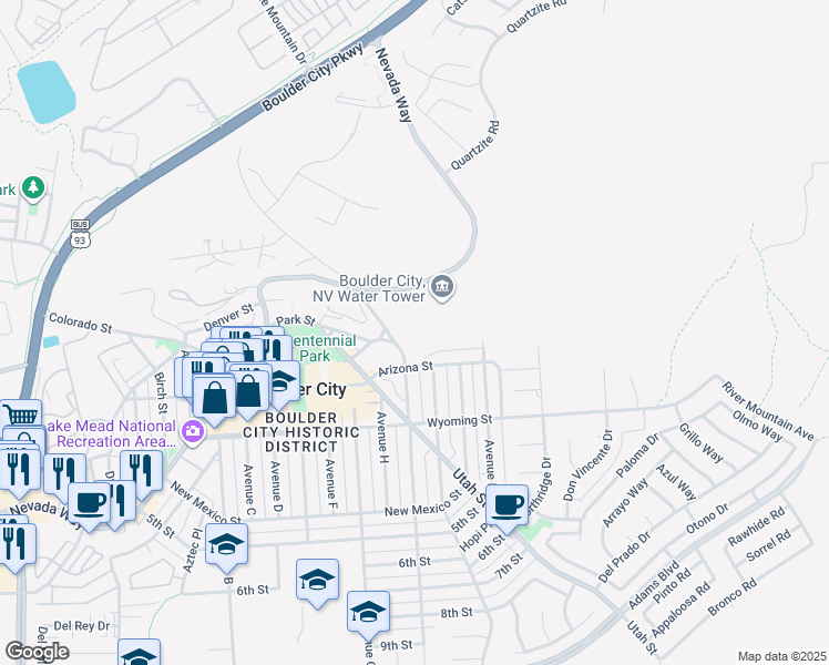 map of restaurants, bars, coffee shops, grocery stores, and more near in Boulder City