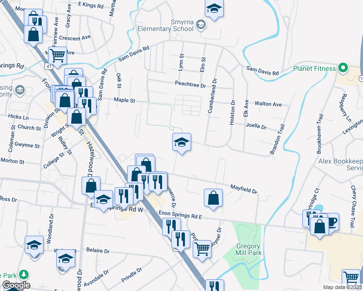 map of restaurants, bars, coffee shops, grocery stores, and more near 200 Soccer Way in Smyrna