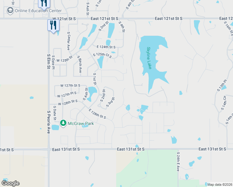 map of restaurants, bars, coffee shops, grocery stores, and more near 219 East 127th Street South in Jenks