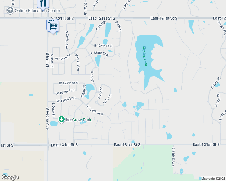 map of restaurants, bars, coffee shops, grocery stores, and more near 219 East 127th Street South in Jenks