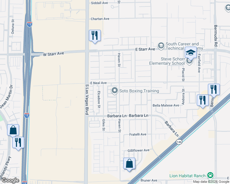 map of restaurants, bars, coffee shops, grocery stores, and more near 88 Japonica Avenue in Las Vegas