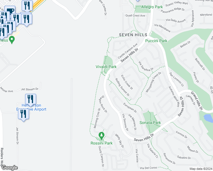 map of restaurants, bars, coffee shops, grocery stores, and more near 1305 European Drive in Henderson