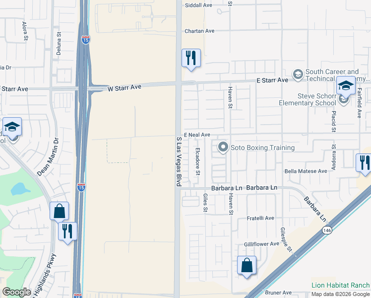 map of restaurants, bars, coffee shops, grocery stores, and more near 31 Beach Haven Avenue in Las Vegas