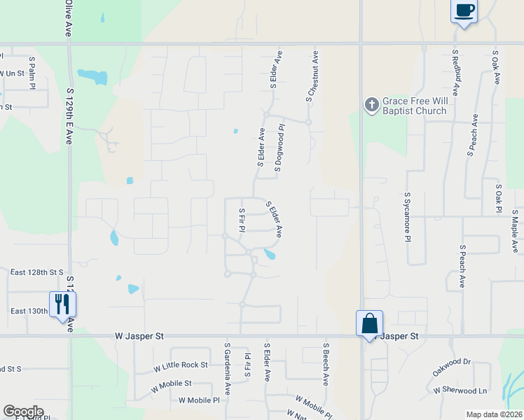map of restaurants, bars, coffee shops, grocery stores, and more near 2613 West Charlotte Street in Broken Arrow
