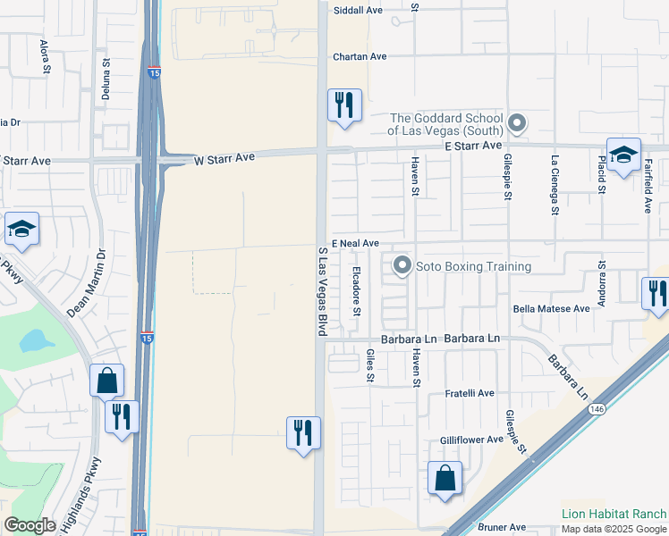 map of restaurants, bars, coffee shops, grocery stores, and more near 20 Barbara Lane in Las Vegas