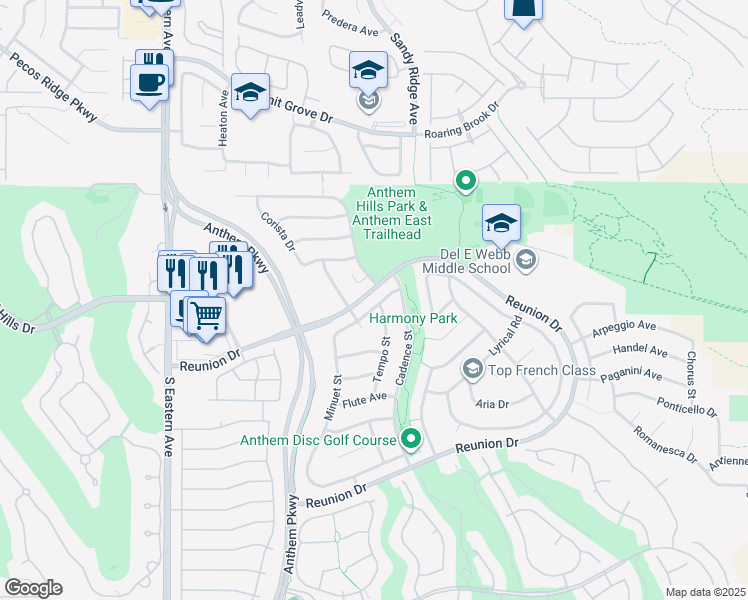 map of restaurants, bars, coffee shops, grocery stores, and more near 2362 Spirito Avenue in Henderson