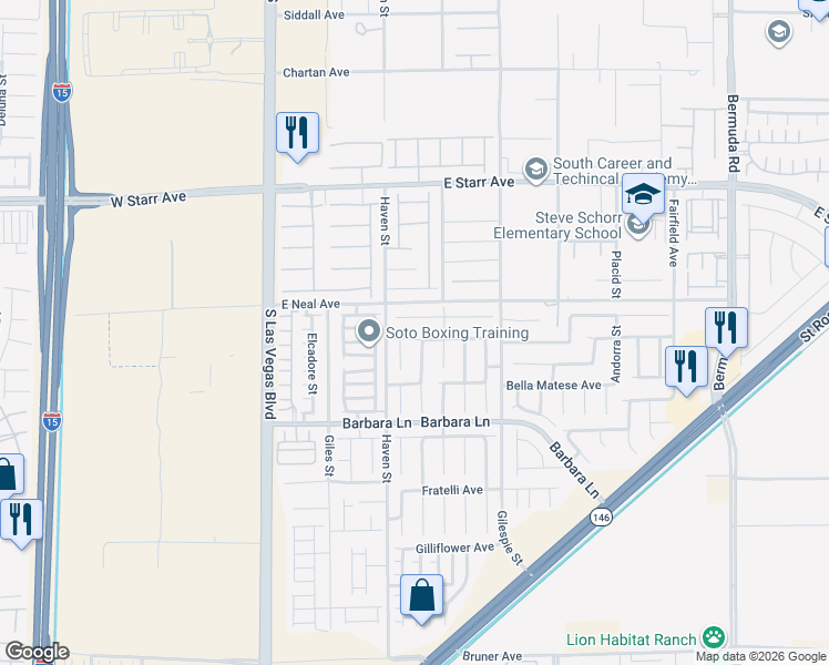 map of restaurants, bars, coffee shops, grocery stores, and more near 127 Capriati Avenue in Las Vegas