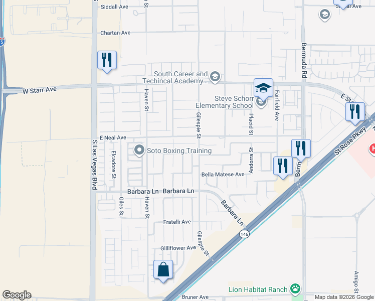 map of restaurants, bars, coffee shops, grocery stores, and more near 178 La Padania Avenue in Las Vegas