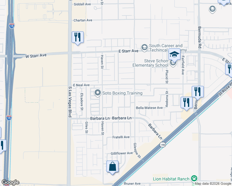 map of restaurants, bars, coffee shops, grocery stores, and more near 127 Capriati Avenue in Las Vegas