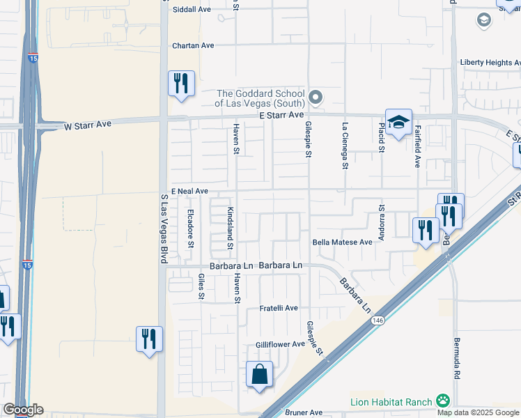 map of restaurants, bars, coffee shops, grocery stores, and more near 127 Capriati Avenue in Las Vegas