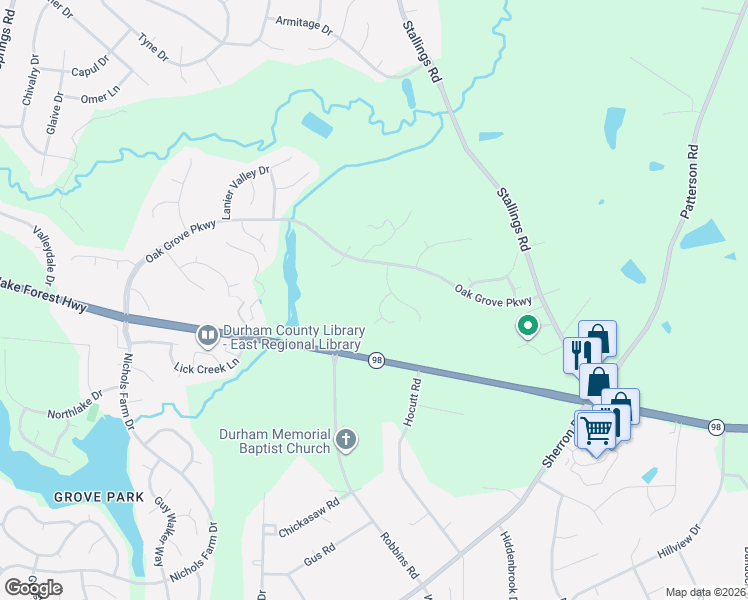 map of restaurants, bars, coffee shops, grocery stores, and more near 4 Gwendolyn Circle in Durham