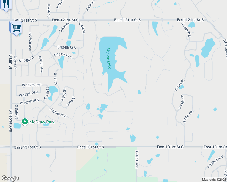 map of restaurants, bars, coffee shops, grocery stores, and more near 528 East 121st Street South in Jenks