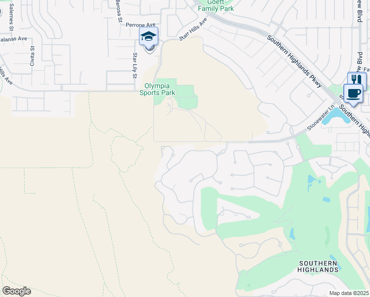 map of restaurants, bars, coffee shops, grocery stores, and more near 27 Olympia Canyon Way in Las Vegas