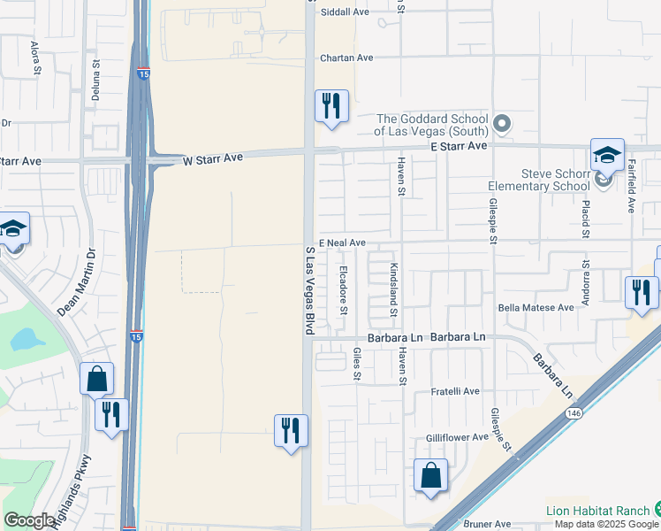 map of restaurants, bars, coffee shops, grocery stores, and more near 20 Barbara Lane in Las Vegas