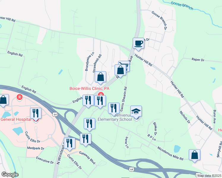 map of restaurants, bars, coffee shops, grocery stores, and more near 991 North Winstead Avenue in Rocky Mount
