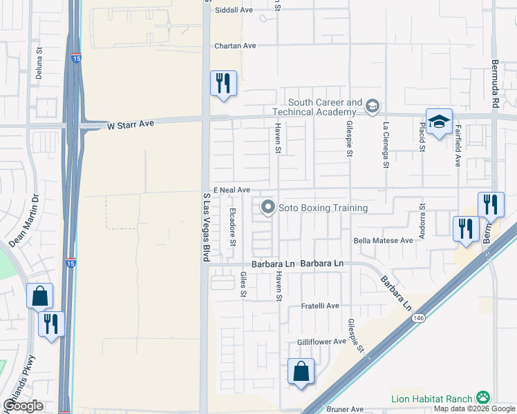 map of restaurants, bars, coffee shops, grocery stores, and more near 11523 Bellefonte Street in Las Vegas