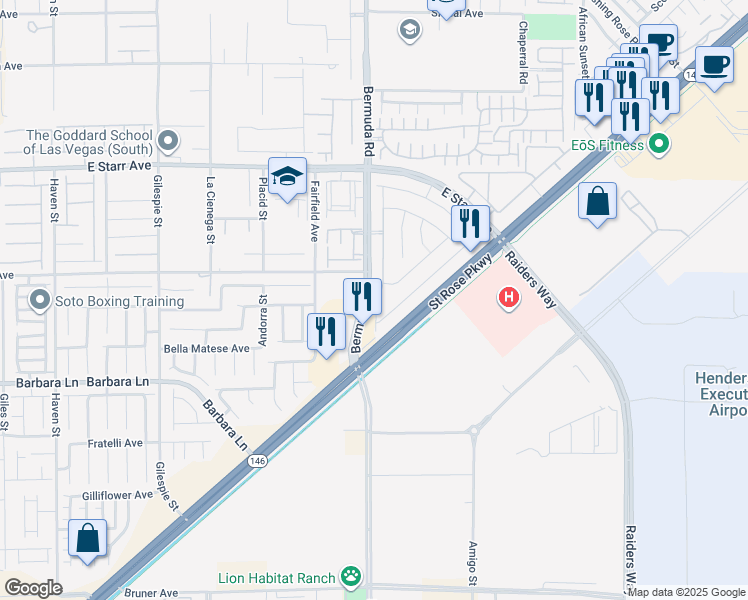 map of restaurants, bars, coffee shops, grocery stores, and more near 1333 Ossa St in Henderson