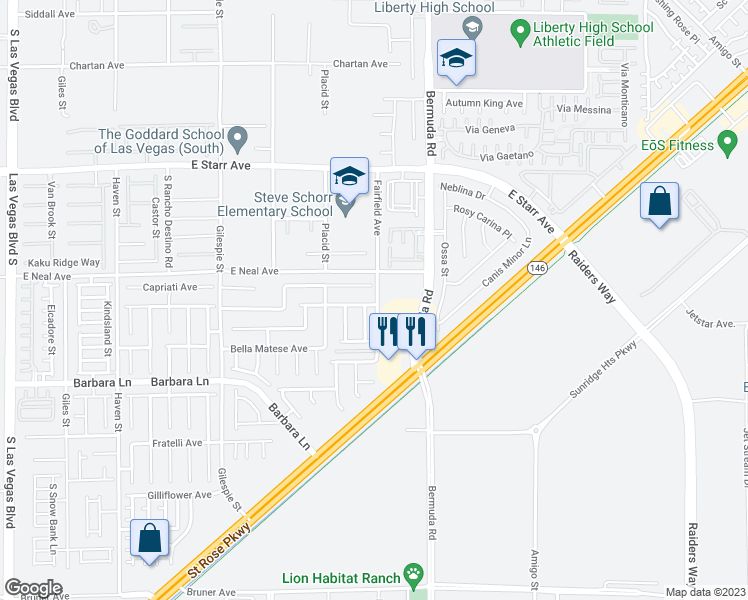 map of restaurants, bars, coffee shops, grocery stores, and more near 348 Bella Calabria Avenue in Las Vegas