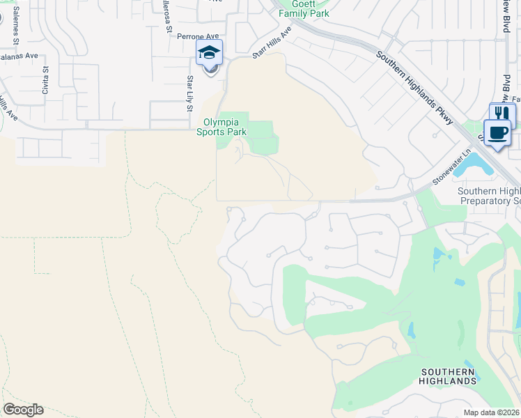 map of restaurants, bars, coffee shops, grocery stores, and more near 27 Olympia Canyon Way in Las Vegas