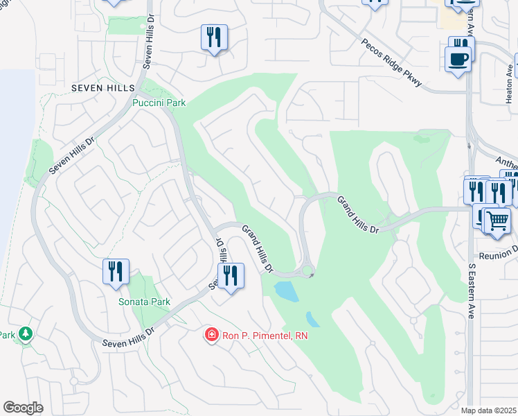map of restaurants, bars, coffee shops, grocery stores, and more near 1327 Panini Drive in Henderson