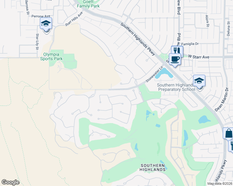 map of restaurants, bars, coffee shops, grocery stores, and more near 26 Greenside Drive in Las Vegas