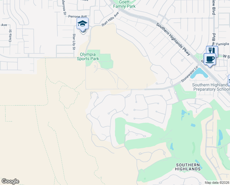 map of restaurants, bars, coffee shops, grocery stores, and more near 15 Olympia Canyon Way in Las Vegas