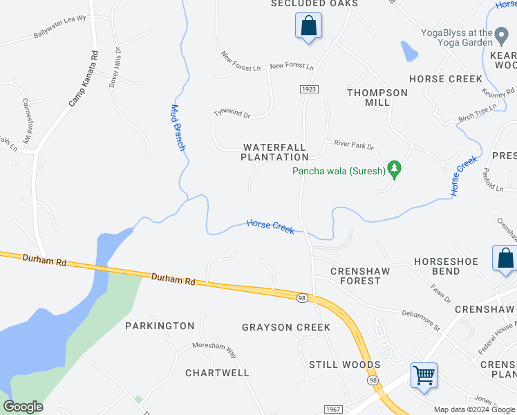 map of restaurants, bars, coffee shops, grocery stores, and more near 2300 Laurelford Lane in Wake Forest