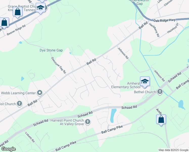 map of restaurants, bars, coffee shops, grocery stores, and more near 3417 Miller Creek Road in Knoxville