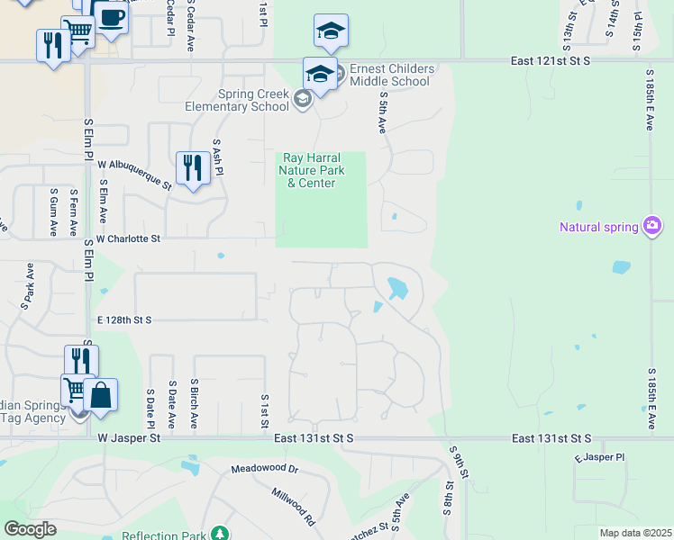 map of restaurants, bars, coffee shops, grocery stores, and more near 401 E Decatur St in Broken Arrow