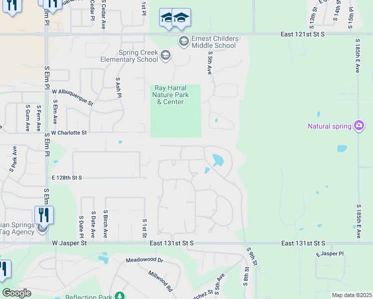 map of restaurants, bars, coffee shops, grocery stores, and more near 401 East Decatur Street in Broken Arrow