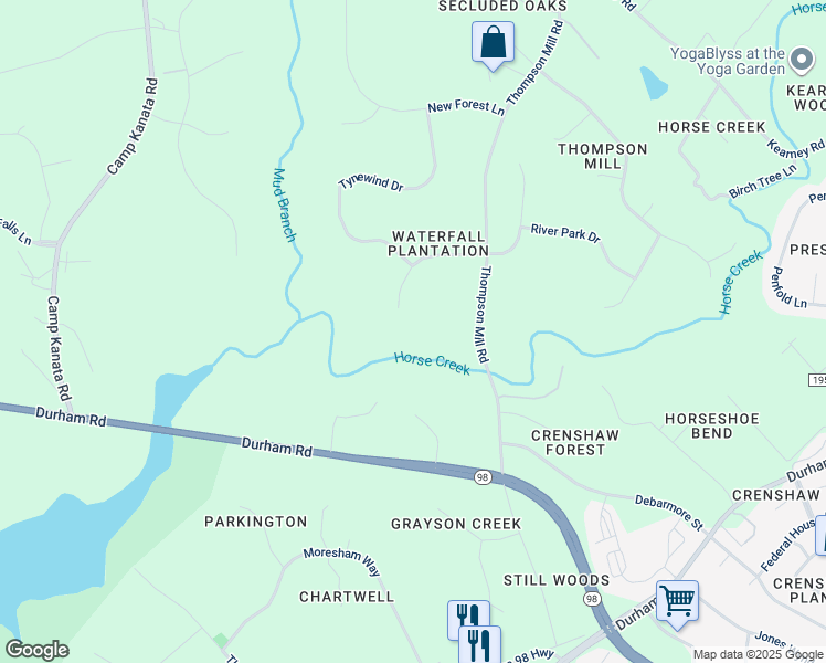 map of restaurants, bars, coffee shops, grocery stores, and more near 2300 Laurelford Lane in Wake Forest