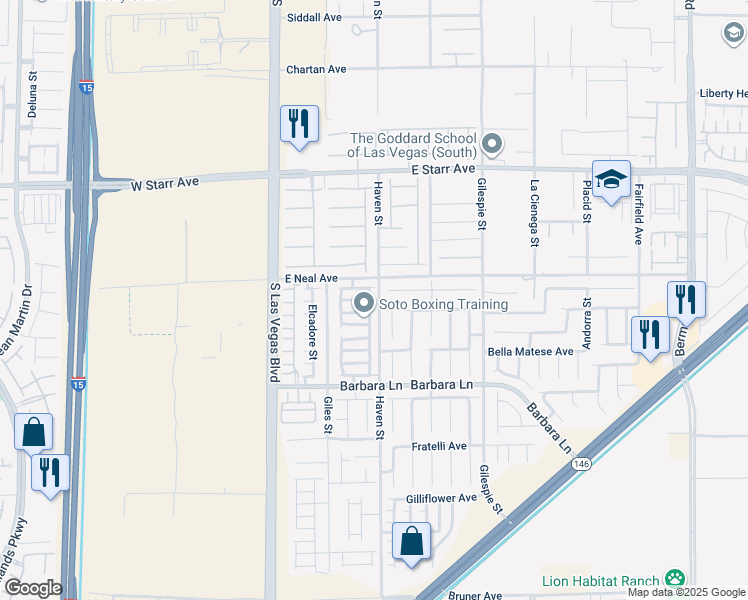 map of restaurants, bars, coffee shops, grocery stores, and more near 11532 Kindsland Street in Las Vegas