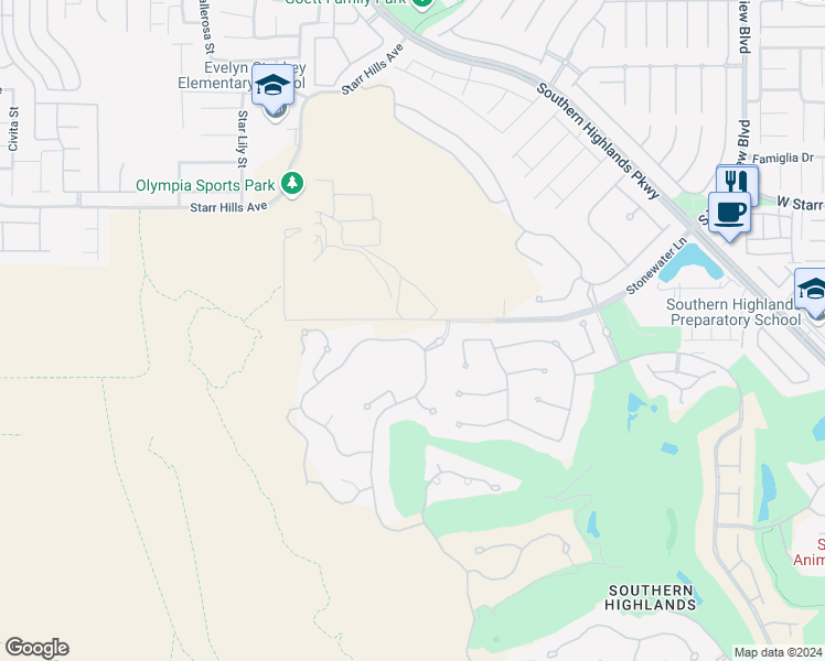 map of restaurants, bars, coffee shops, grocery stores, and more near 5 Olympia Canyon Way in Las Vegas
