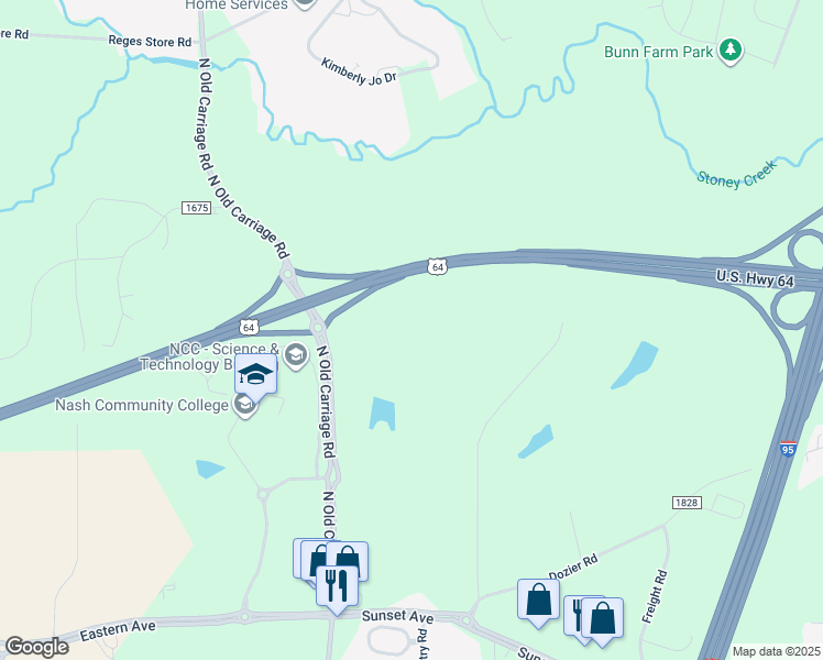 map of restaurants, bars, coffee shops, grocery stores, and more near North Old Carriage Road in WESLEYAN COL