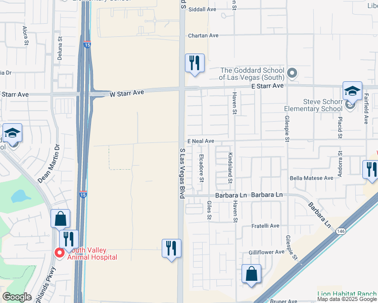 map of restaurants, bars, coffee shops, grocery stores, and more near 20 Barbara Lane in Las Vegas