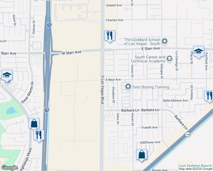 map of restaurants, bars, coffee shops, grocery stores, and more near 31 Beach Haven Avenue in Las Vegas
