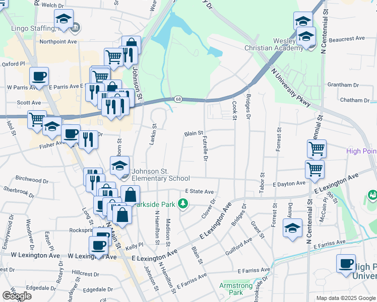 map of restaurants, bars, coffee shops, grocery stores, and more near 506 Marion Court in High Point